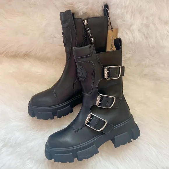 New! STEVE MADDEN Transfixed Moto Combat Boots