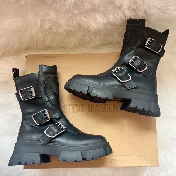 New! STEVE MADDEN Transfixed Moto Combat Boots