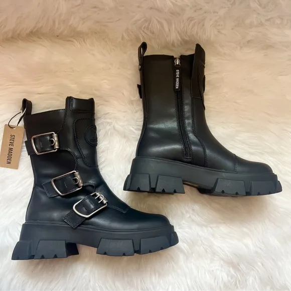 New! STEVE MADDEN Transfixed Moto Combat Boots