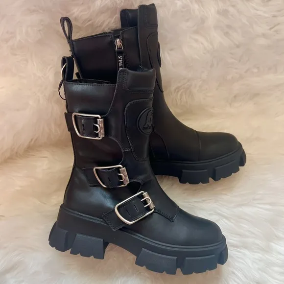 New! STEVE MADDEN Transfixed Moto Combat Boots