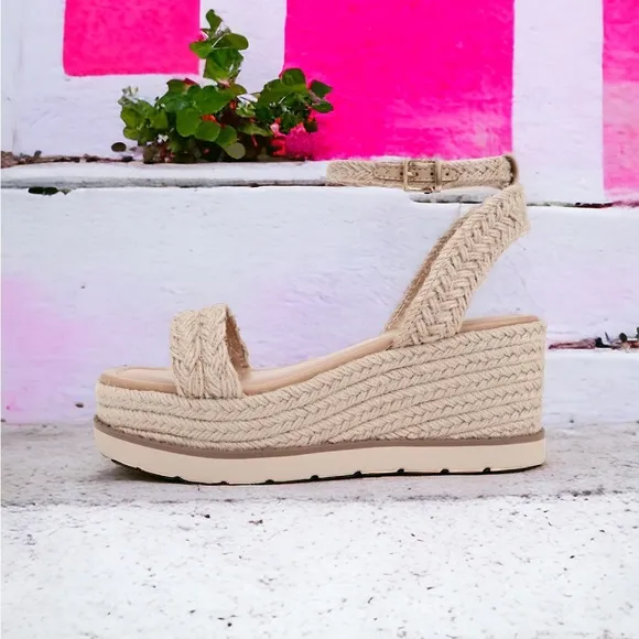 New Straw Style! Soda Shoes Swing Natural Raffia Ankle Strap Platform Wedge Heel