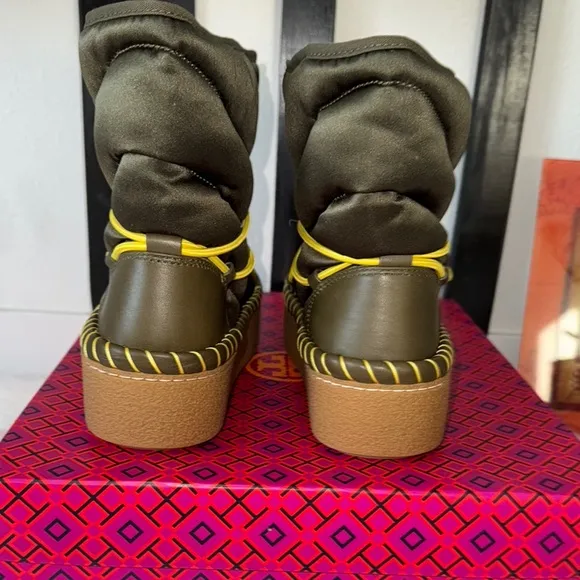 NEW Tory Burch Sleeping Bag sSize 7 Olive and Yellow Boots