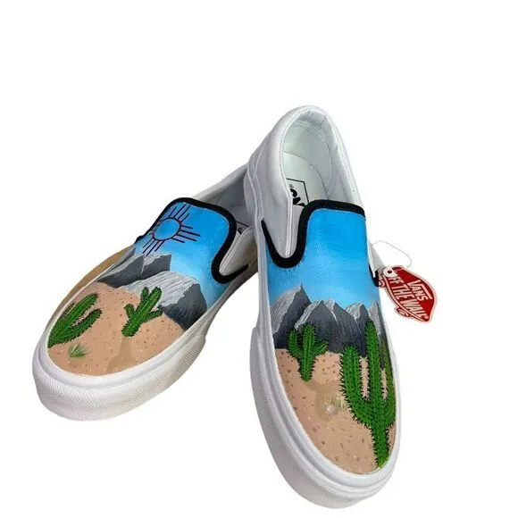 NEW Vans Custom Handpainted Shoes New Mexico High Desert Mountains &amp; Cactus 7 M