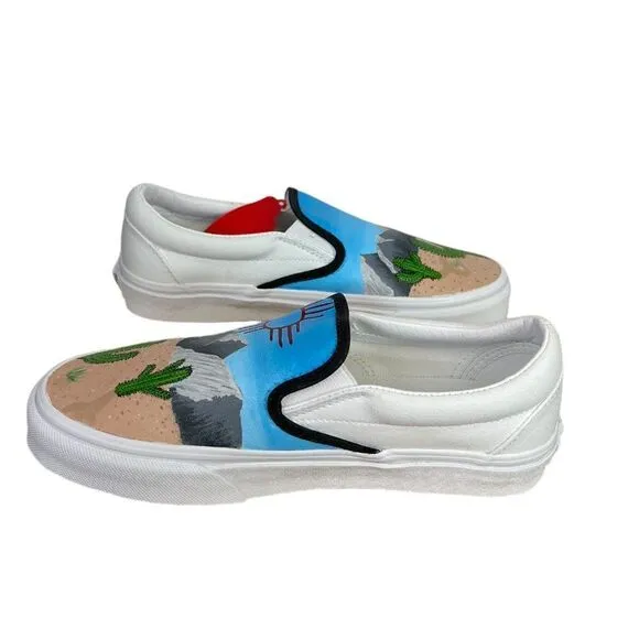 NEW Vans Custom Handpainted Shoes New Mexico High Desert Mountains &amp; Cactus 7 M