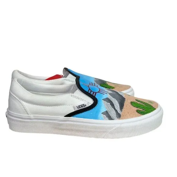 NEW Vans Custom Handpainted Shoes New Mexico High Desert Mountains &amp; Cactus 7 M