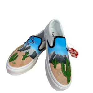 NEW Vans Custom Handpainted Shoes New Mexico High Desert Mountains &amp; Cactus 7 M