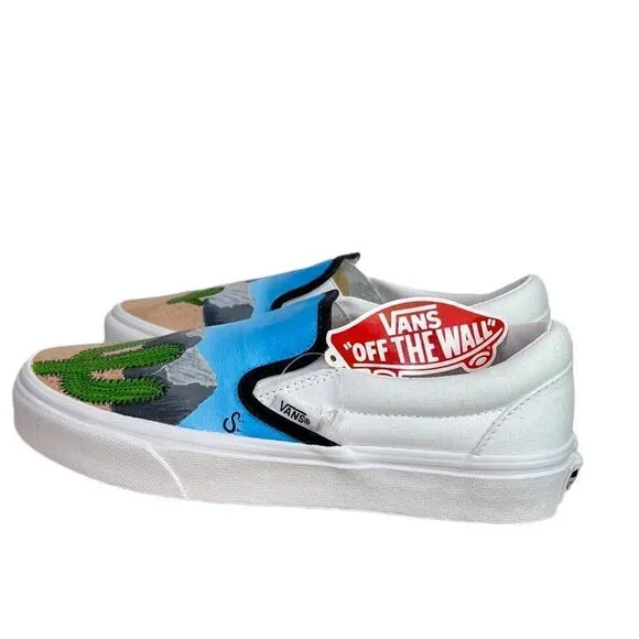 NEW Vans Custom Handpainted Shoes New Mexico High Desert Mountains &amp; Cactus 7 M