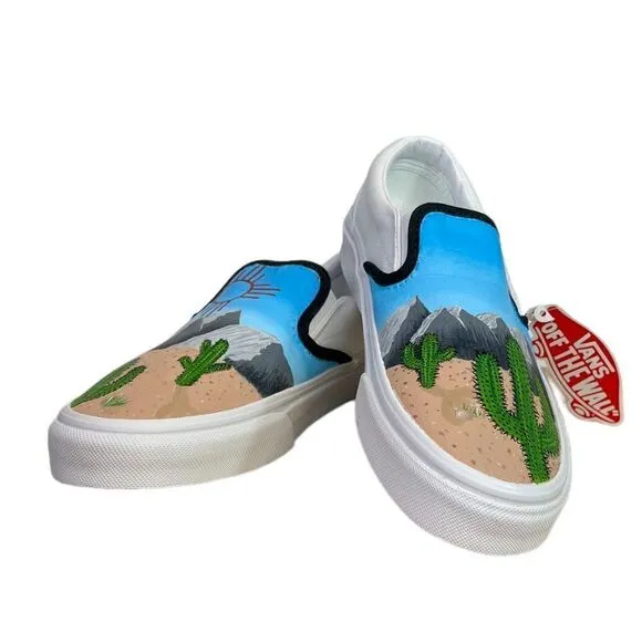 NEW Vans Custom Handpainted Shoes New Mexico High Desert Mountains &amp; Cactus 7 M
