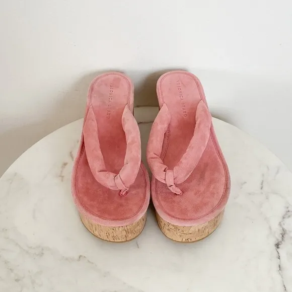NEW Veronica Beard Geno Cork Platform Wedge Sandals Dragonfruit Pink Size 9