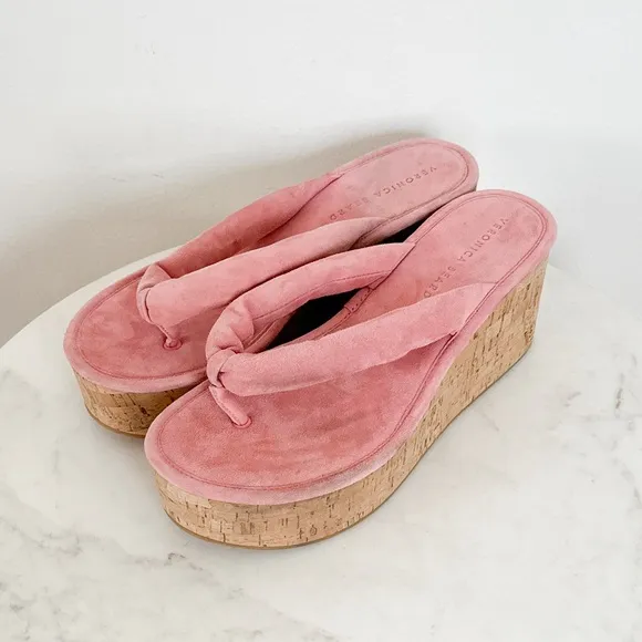 NEW Veronica Beard Geno Cork Platform Wedge Sandals Dragonfruit Pink Size 9