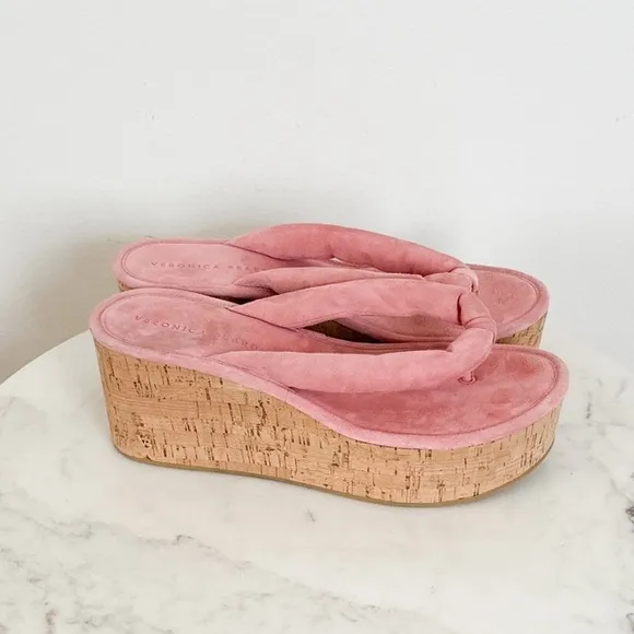 NEW Veronica Beard Geno Cork Platform Wedge Sandals Dragonfruit Pink Size 9