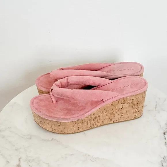 NEW Veronica Beard Geno Cork Platform Wedge Sandals Dragonfruit Pink Size 9