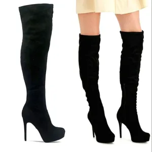 New w/Box Thalia Sodi Clarissa Black Faux Suede Over the Knee Heeled Boot Size 9