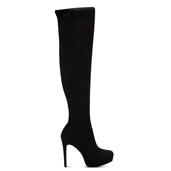New w/Box Thalia Sodi Clarissa Black Faux Suede Over the Knee Heeled Boot Size 9