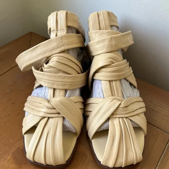 NEW Women’s SAM EDELMAN IMOGENE LEATHER ANKLE GLADIATOR SANDALS Eggshell 7.5