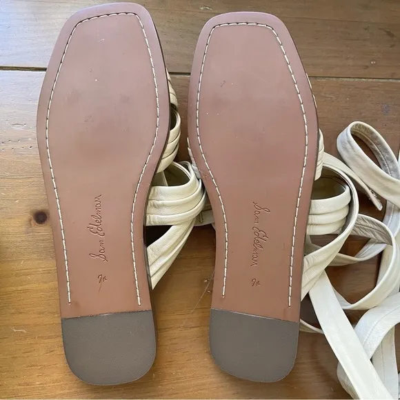 NEW Women’s SAM EDELMAN IMOGENE LEATHER ANKLE GLADIATOR SANDALS Eggshell 7.5