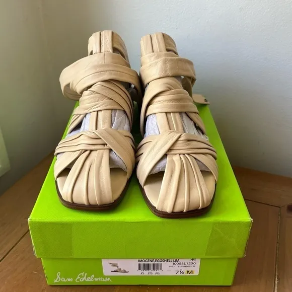 NEW Women’s SAM EDELMAN IMOGENE LEATHER ANKLE GLADIATOR SANDALS Eggshell 7.5