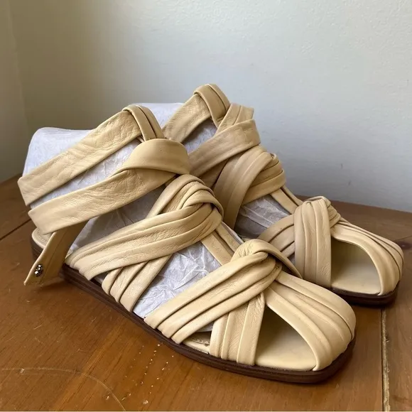 NEW Women’s SAM EDELMAN IMOGENE LEATHER ANKLE GLADIATOR SANDALS Eggshell 7.5