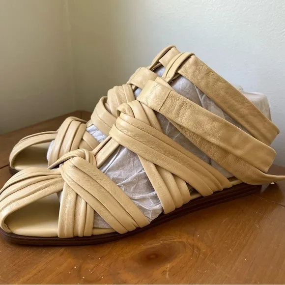 NEW Women’s SAM EDELMAN IMOGENE LEATHER ANKLE GLADIATOR SANDALS Eggshell 7.5