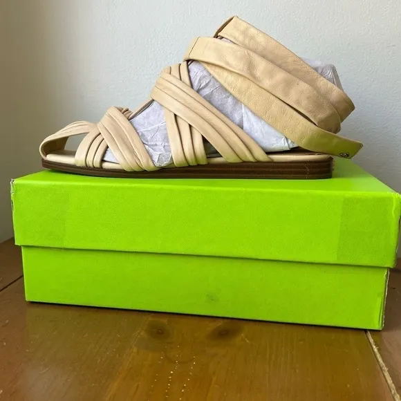 NEW Women’s SAM EDELMAN IMOGENE LEATHER ANKLE GLADIATOR SANDALS Eggshell 7.5