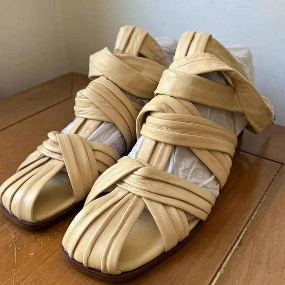 NEW Women’s SAM EDELMAN IMOGENE LEATHER ANKLE GLADIATOR SANDALS Eggshell 7.5