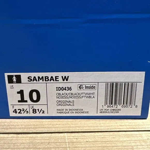 NEW Womens Size 10 - Adidas Sambae “Black White Gum” Lifestyle Sneakers ID0436