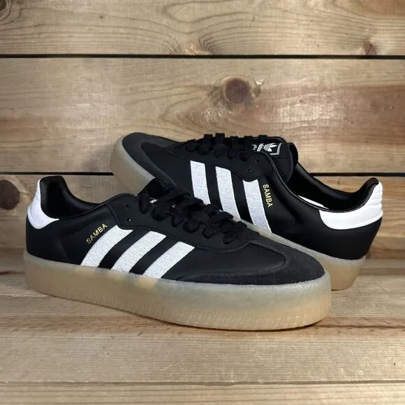 NEW Womens Size 10 - Adidas Sambae “Black White Gum” Lifestyle Sneakers ID0436