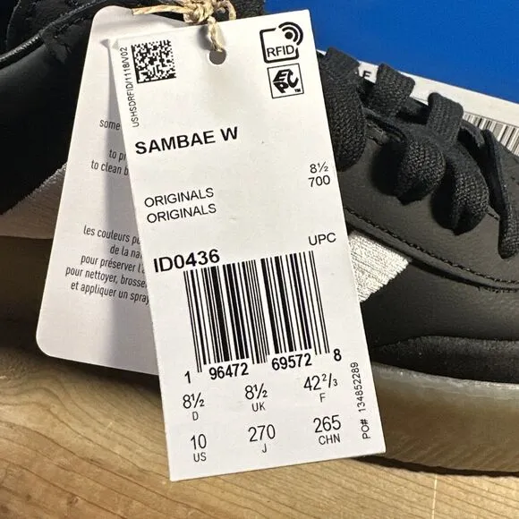 NEW Womens Size 10 - Adidas Sambae “Black White Gum” Lifestyle Sneakers ID0436