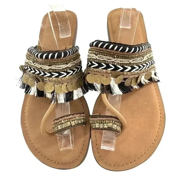 New Z&amp;L womens sandals size 40 brown black white boho festival