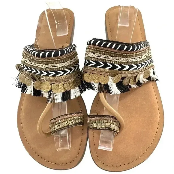 New Z&amp;L womens sandals size 40 brown black white boho festival