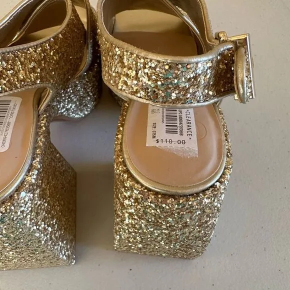 New GB Gold Glitter Platform Sandals