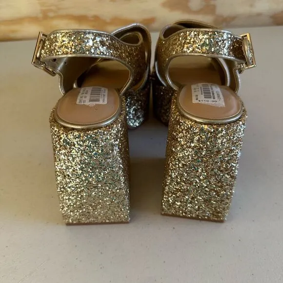 New GB Gold Glitter Platform Sandals