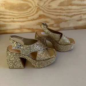 New GB Gold Glitter Platform Sandals