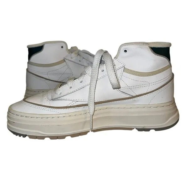 NIB Reebok Club C Geo Mid Tennis Sneaker Shoes White &amp; Dark Green Accent…