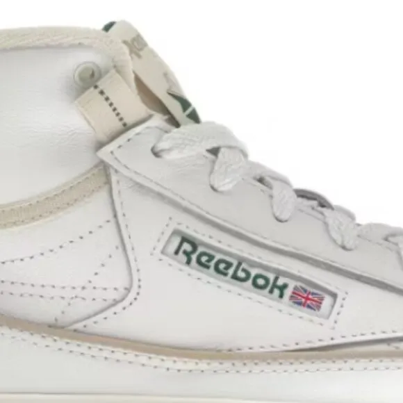 NIB Reebok Club C Geo Mid Tennis Sneaker Shoes White &amp; Dark Green Accent…
