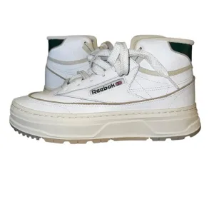 NIB Reebok Club C Geo Mid Tennis Sneaker Shoes White &amp; Dark Green Accent…