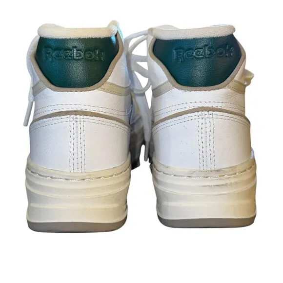 NIB Reebok Club C Geo Mid Tennis Sneaker Shoes White &amp; Dark Green Accent…