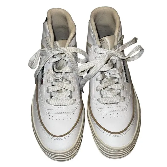 NIB Reebok Club C Geo Mid Tennis Sneaker Shoes White &amp; Dark Green Accent…