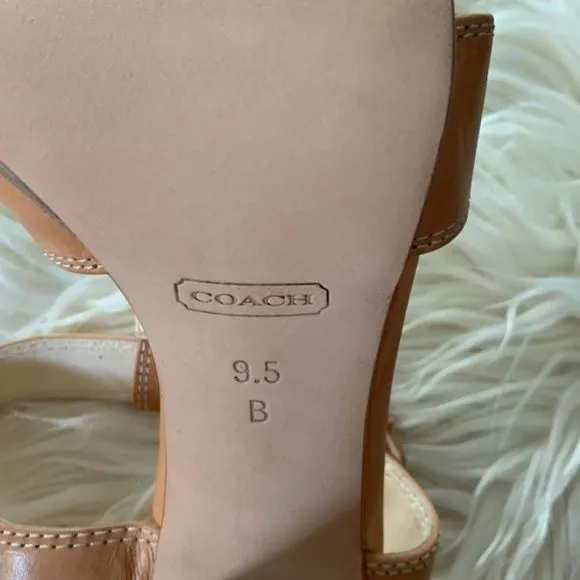 NIB Stacked Heel Tan Coach Sandals