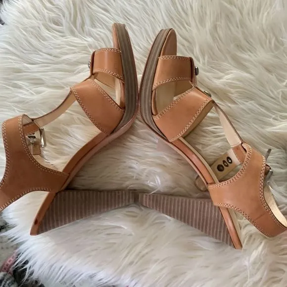 NIB Stacked Heel Tan Coach Sandals