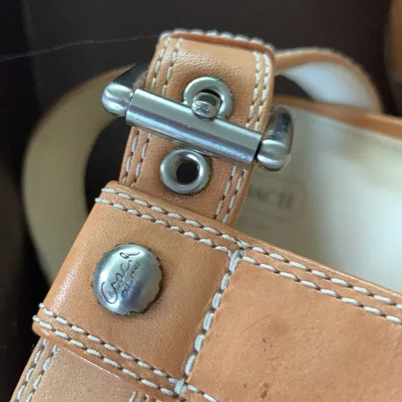 NIB Stacked Heel Tan Coach Sandals