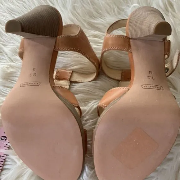NIB Stacked Heel Tan Coach Sandals
