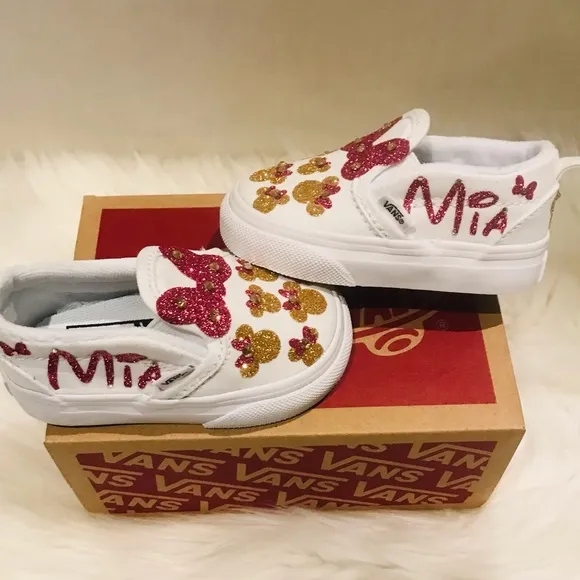 NIB Vans baby toddler shoes size 5 customized Minnie Mouse shoes personalized
