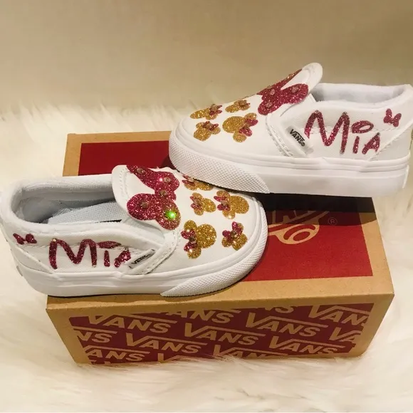 NIB Vans baby toddler shoes size 5 customized Minnie Mouse shoes personalized