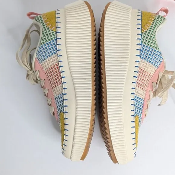 Nicole Miller Brita Mixed Print Woven Platform Lace Up Sneakers NEW