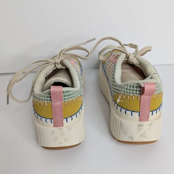 Nicole Miller Brita Mixed Print Woven Platform Lace Up Sneakers NEW