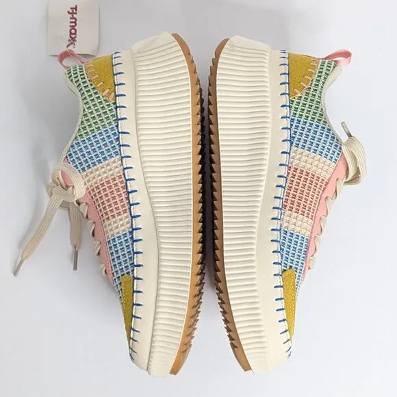 Nicole Miller Brita Mixed Print Woven Platform Lace Up Sneakers NEW