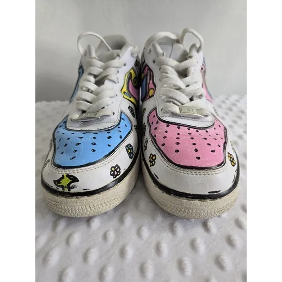 Nike Air Force 1 Custom Shoes Cartoon Size 8.5 Pastel Easter Flower Geometric 07