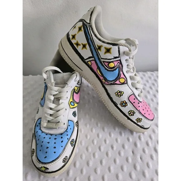 Nike Air Force 1 Custom Shoes Cartoon Size 8.5 Pastel Easter Flower Geometric 07