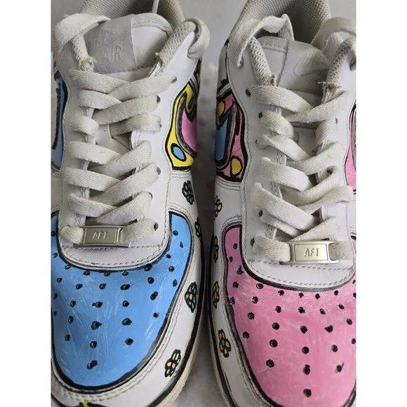 Nike Air Force 1 Custom Shoes Cartoon Size 8.5 Pastel Easter Flower Geometric 07